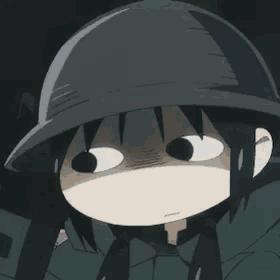 two anime characters are standing next to each other with one wearing a hat and the other wearing gloves