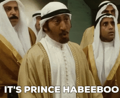 a group of men standing next to each other with the words it 's prince habeeboo above them