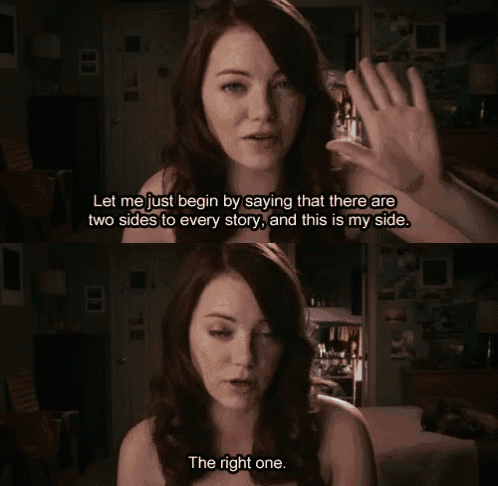 a woman says let me just begin by saying that there are two sides to every story