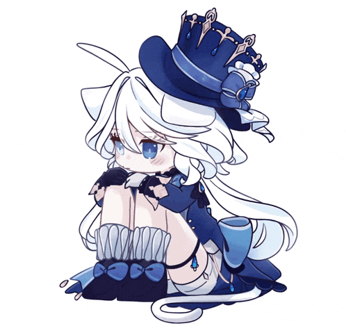 a drawing of a girl with white hair wearing a blue top hat
