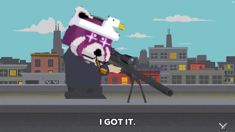 a cartoon of a bear holding a sniper rifle with the words i got it next to it