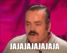 a man with a mustache is making a funny face and saying jajajajaja .