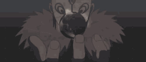 a cartoon character is standing in the dark with a ring around his head .