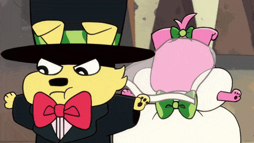 a cartoon character with a top hat and bow tie