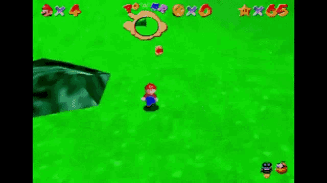 a screenshot of a video game where mario is standing in the grass .
