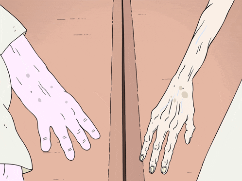 a drawing of a person 's hands with a few spots