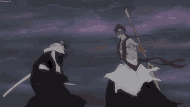 a person is holding a sword in their hand and a sword is flying through the air .