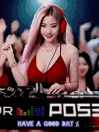 a woman in a red top and headphones is playing music in front of a crowd at a party .