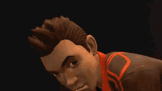 a close up of a cartoon character 's face with a surprised look on his face .