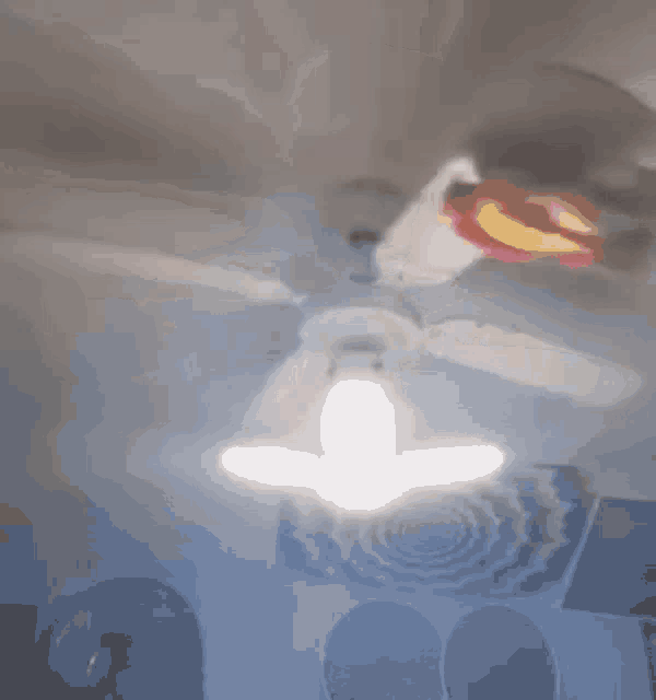 a ceiling fan is turned on in a room with a light on .