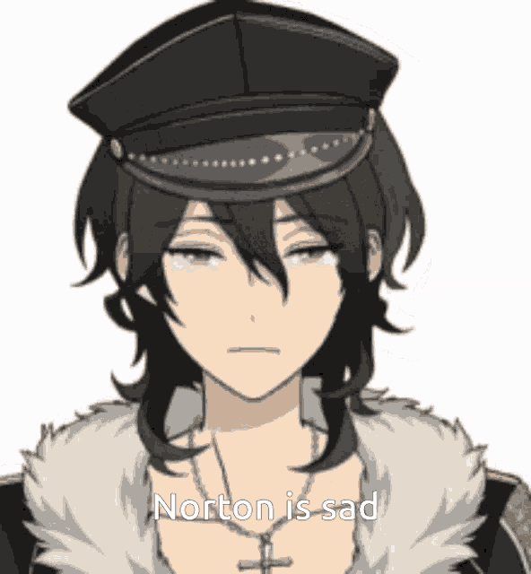 norton is sad and wearing a black hat and fur coat .