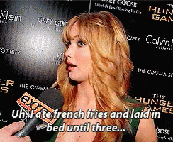 Uh, I Ate French Fries And Laid In Bed Until Three.. GIF - Jennifer Lawrence Lazy French Fries GIFs