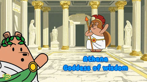 a cartoon of athena goddess of wisdom standing in a temple