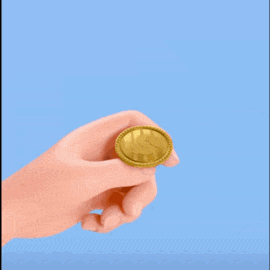 a person holding a gold coin in their hand with the word open above it