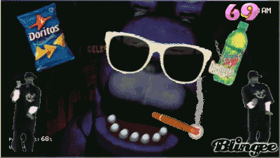 a picture of a cartoon character wearing sunglasses and a bag of doritos
