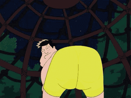 a cartoon of a man in yellow shorts