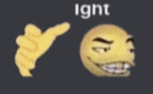 a hand is pointing at a smiley face and the word ight is on the bottom of the picture .