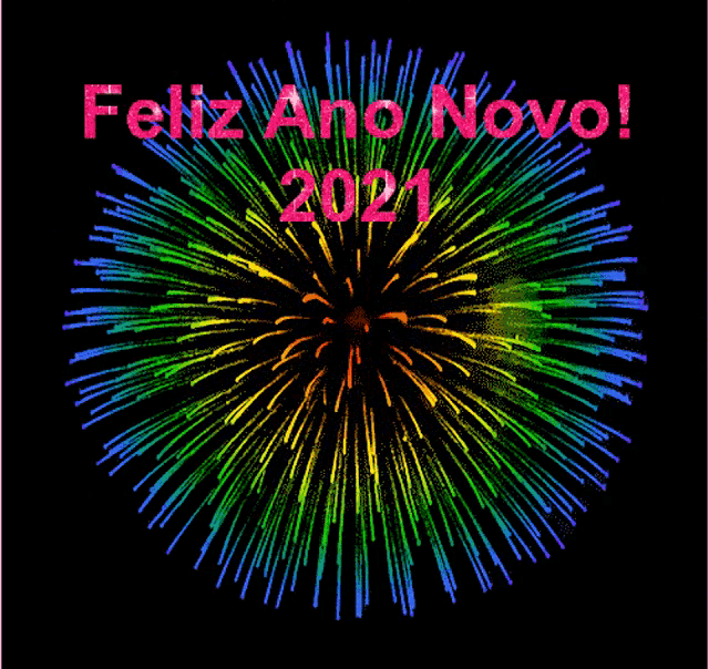a colorful fireworks display with the words feliz ano novo 2021 on the bottom