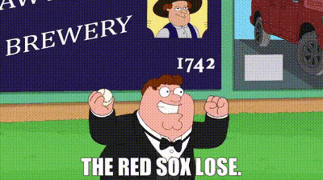 a cartoon of peter griffin holding a baseball with the words " the red sox lose " below him