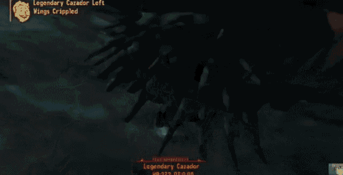 a woman is holding a gun in a video game with the words legendary cazador left wings crippled