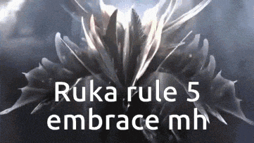 a picture of a dragon with the words " ruka rule 5 embrace mh " on it