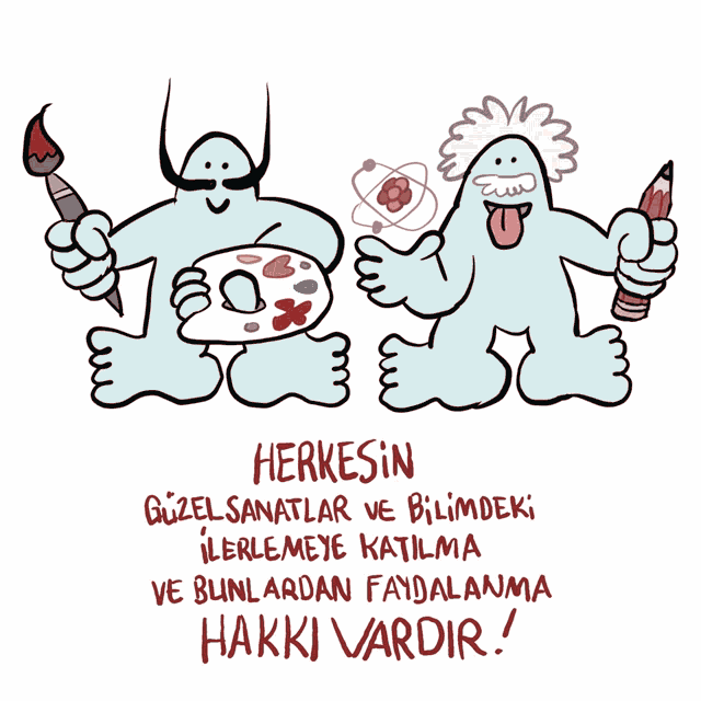 a cartoon of a man holding a brush and another man holding a pencil with the words herkesin