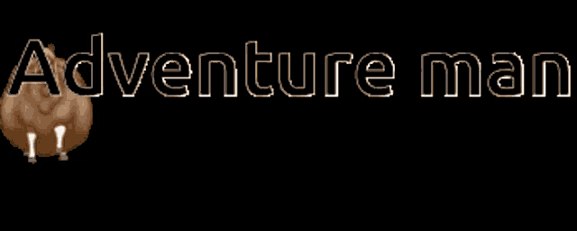 a sheep is standing in front of a black background that says adventure man