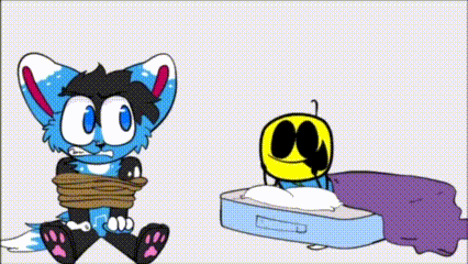 a cartoon of a fox tied up next to a cartoon character