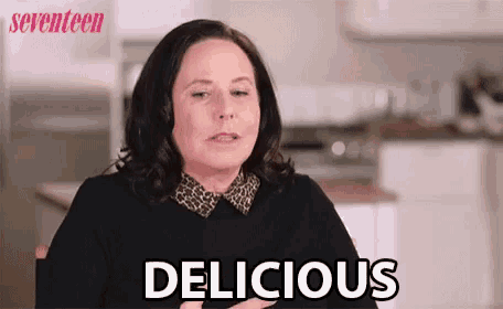 a woman says delicious in front of a seventeen magazine