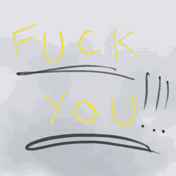 the word fuck is written in yellow on a grey background