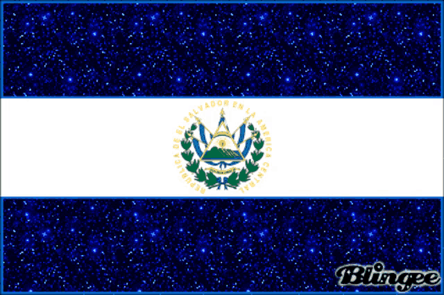 the flag of el salvador is displayed on a starry background