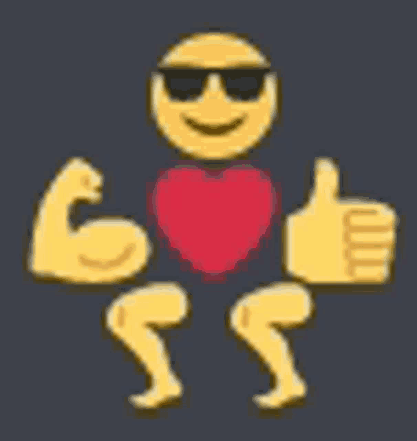 a smiley face with sunglasses and a heart on his chest is giving a thumbs up