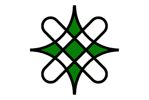 a green and black symbol with a white background