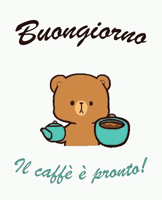 a cartoon of a teddy bear pouring coffee into a cup