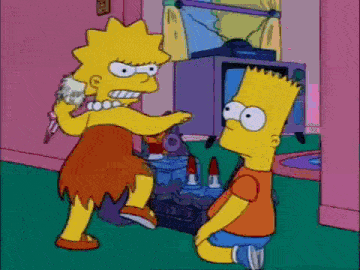 bart simpson is kneeling down next to lisa simpson in a cartoon .