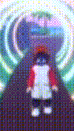 a blurry picture of a person standing in front of a rainbow in a tunnel .