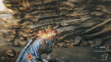 a screenshot of a video game shows a warrior fighting a monster