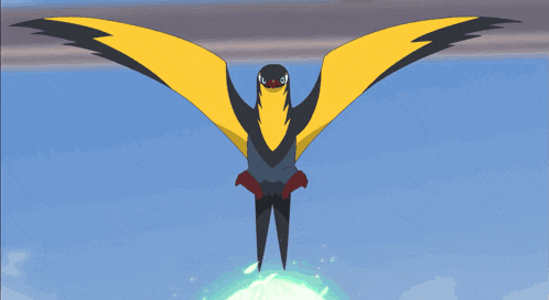 a yellow and black bird is surrounded by green light