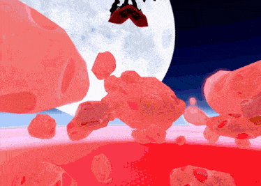 a cartoon of a person flying through the air with a full moon behind them
