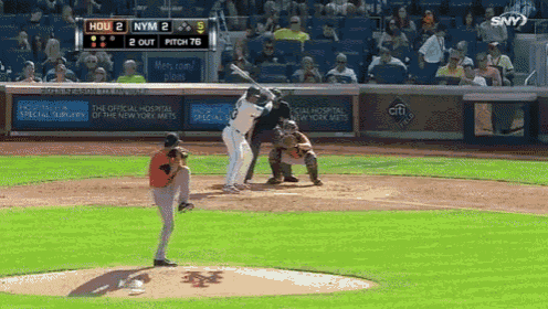 a baseball game is being played between hou and nym and the score is 5 to 2