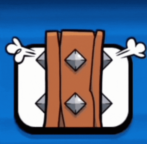 a cartoon drawing of a piece of wood with spikes and bones on a blue background