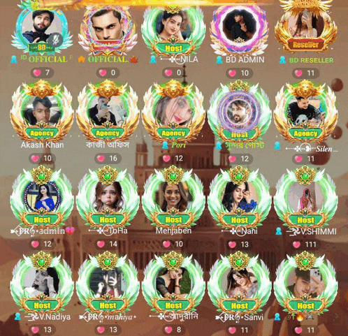 a screenshot of a video game showing the hosts and their badges