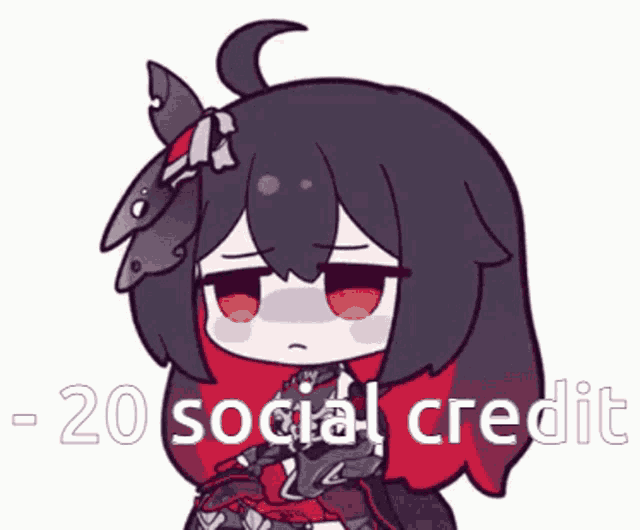 a cartoon drawing of a girl with the words 20 social credit below her