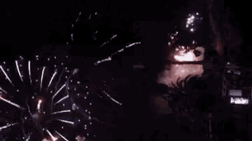 a bunch of fireworks are flying in the night sky .