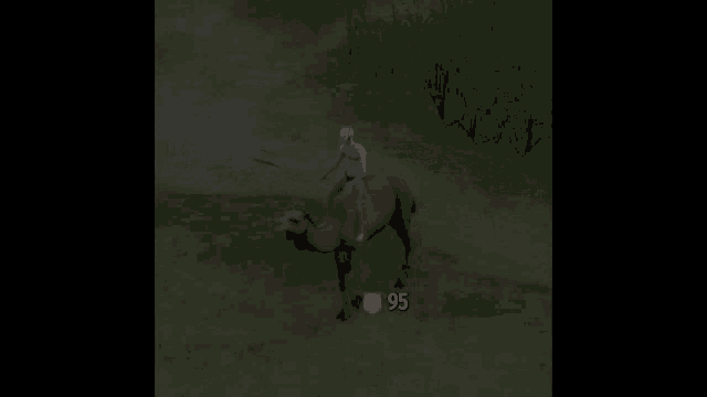 a man is riding on the back of a camel with the number 95 next to him