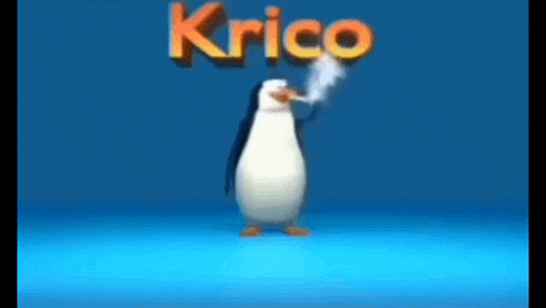 a cartoon penguin smoking a cigarette with the name krico written above him