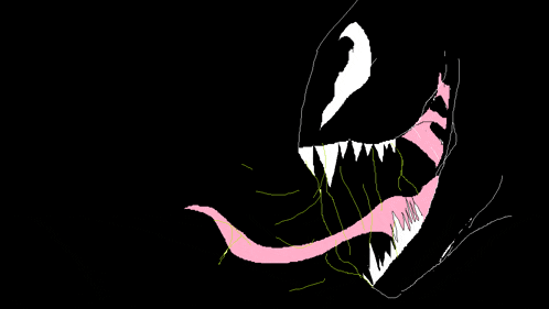 a drawing of venom with a pink tongue and teeth