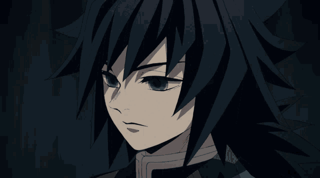 a black haired anime character with blue eyes