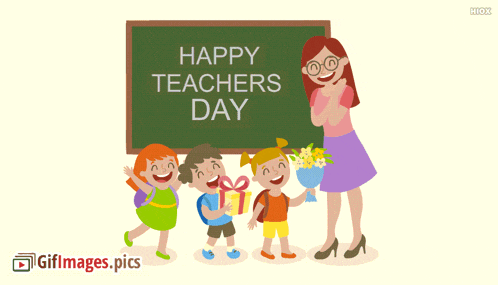 a group of children giving gifts to their teacher on happy teachers day