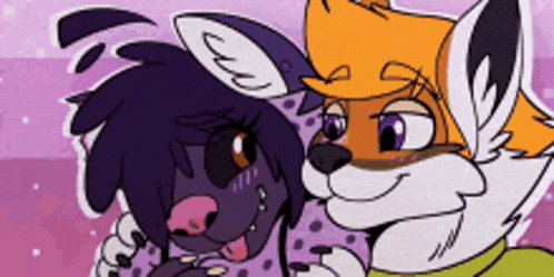 a cartoon of a dog and a fox looking at each other